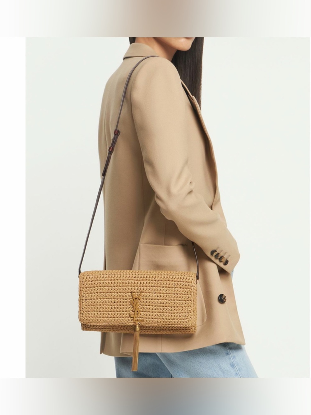 SAINT LAURENT Kate 99 tassel raffia shoulder bag crossbody bag clutch - Picture 2 of 11